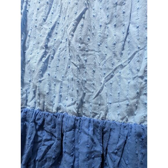 Women's L Draper James Ruffle Neck Tiered Blue Sleeveless Dress Casual Summer - Picture 6 of 13